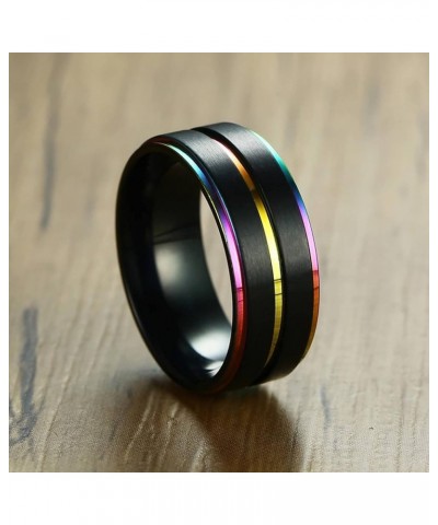 Couple Rings Set Promise Rings, Stainless Steel 8mm Black LGBT Ring with Rainbow Edges, Can Engraved Black Women 7 + Men 8 $1...