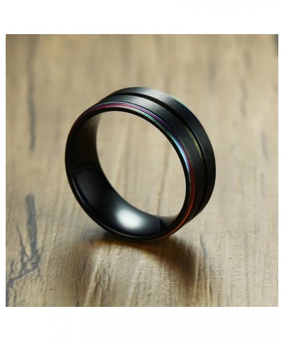 Couple Rings Set Promise Rings, Stainless Steel 8mm Black LGBT Ring with Rainbow Edges, Can Engraved Black Women 7 + Men 8 $1...