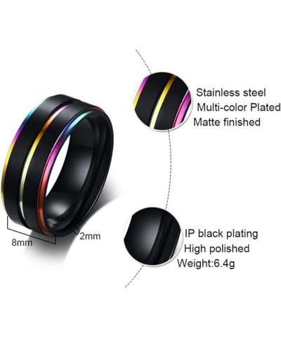 Couple Rings Set Promise Rings, Stainless Steel 8mm Black LGBT Ring with Rainbow Edges, Can Engraved Black Women 7 + Men 8 $1...