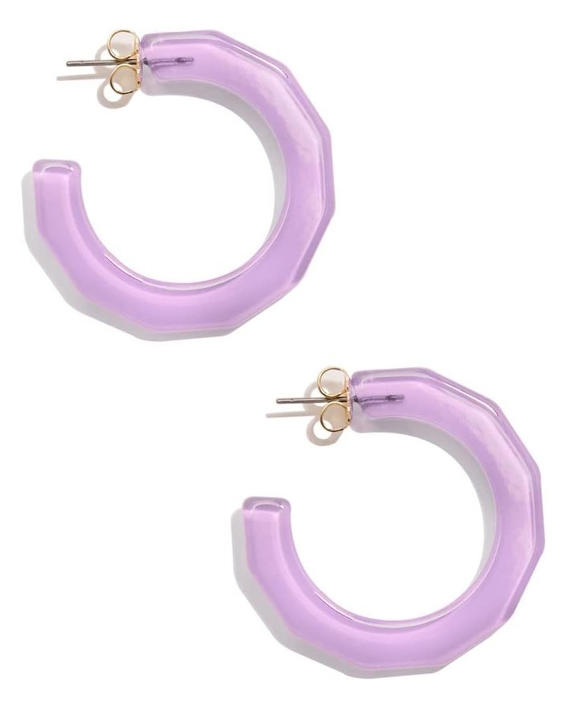 Colorful Resin Acrylic Textured Flat Hoop Earring for Women Girls Lavender $13.86 Earrings