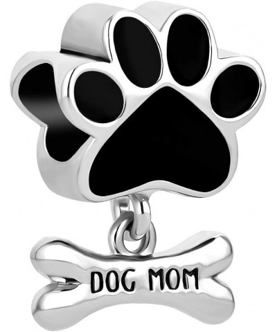 Stainless Steel Dog Mom Charm Pet Paw Print Beads For Bracelets Dog Mom Black $8.54 Bracelets