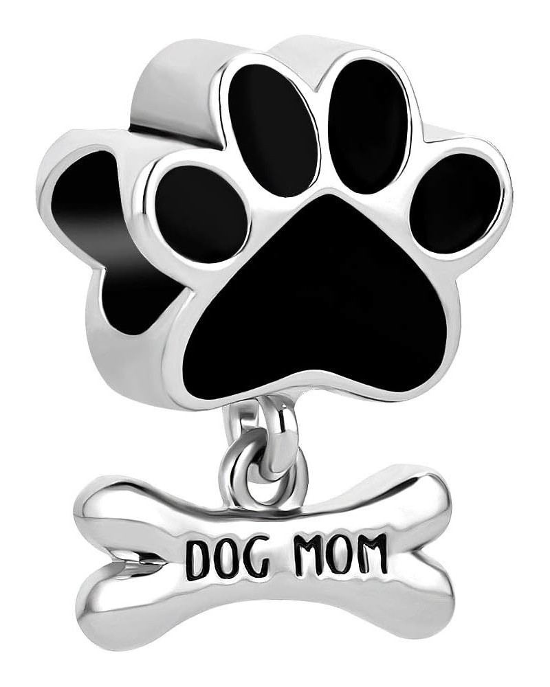 Stainless Steel Dog Mom Charm Pet Paw Print Beads For Bracelets Dog Mom Black $8.54 Bracelets