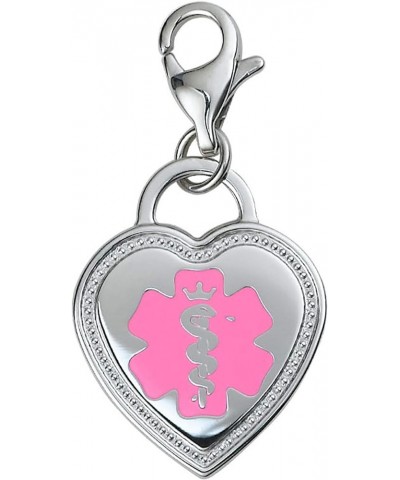 Deep Custom Laser Engraved Premier 316L Medical Alert Charm/Medical ID Charm w/Lobster Clasp Pink $22.05 Bracelets