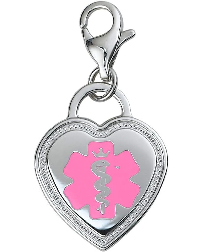 Deep Custom Laser Engraved Premier 316L Medical Alert Charm/Medical ID Charm w/Lobster Clasp Pink $22.05 Bracelets