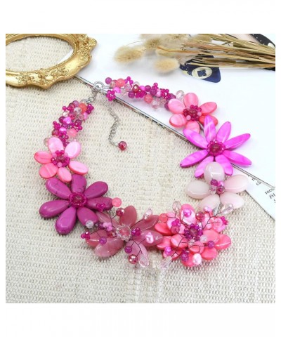 Pretty Flower Garden in White and Pink Tones Mixed Stones, Mother of Pearl Seashell, and Pearls Fashion Statement Necklace $3...