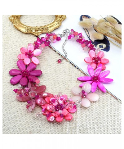 Pretty Flower Garden in White and Pink Tones Mixed Stones, Mother of Pearl Seashell, and Pearls Fashion Statement Necklace $3...