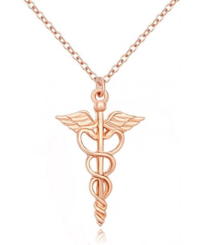 Gold Silver Medical Caduceus Pendant Necklace for Doctor Nurse Gifts rose gold $8.99 Necklaces