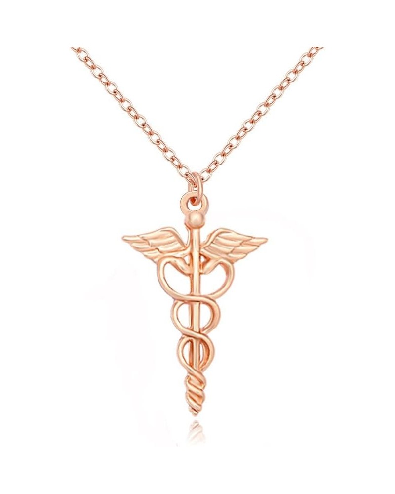 Gold Silver Medical Caduceus Pendant Necklace for Doctor Nurse Gifts rose gold $8.99 Necklaces