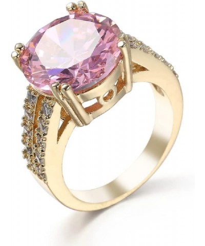 14K Rose Gold Cushion Halo Cubic Zirconia CZ Engagement Ring Set with Pink Artificial Diamond Women's Cocktail Ring Single St...