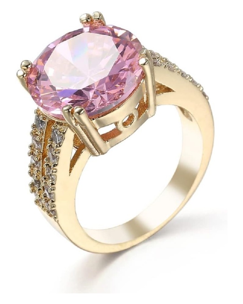 14K Rose Gold Cushion Halo Cubic Zirconia CZ Engagement Ring Set with Pink Artificial Diamond Women's Cocktail Ring Single St...