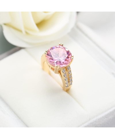 14K Rose Gold Cushion Halo Cubic Zirconia CZ Engagement Ring Set with Pink Artificial Diamond Women's Cocktail Ring Single St...