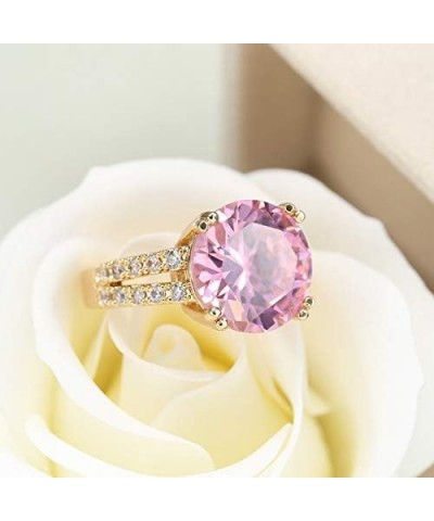 14K Rose Gold Cushion Halo Cubic Zirconia CZ Engagement Ring Set with Pink Artificial Diamond Women's Cocktail Ring Single St...