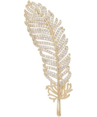 14K Gold Crystal Brooches for Women, Suit Pin Shawl Buckle Accessory, High-end Feather Pin for Trendy Outfits, Womens Brooche...