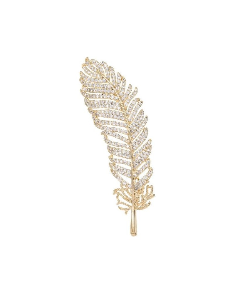 14K Gold Crystal Brooches for Women, Suit Pin Shawl Buckle Accessory, High-end Feather Pin for Trendy Outfits, Womens Brooche...