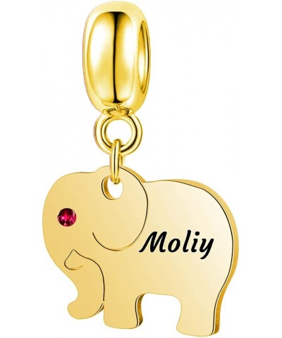 Elephant Charm Bead for Bracelet Personalized Elephant Bead Charm Custom Name Elephant Charm Gift for Women Girl Gold Plated ...