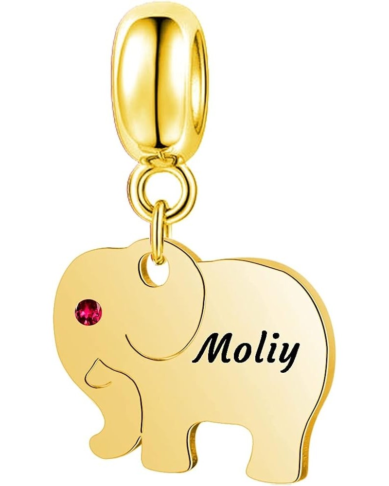 Elephant Charm Bead for Bracelet Personalized Elephant Bead Charm Custom Name Elephant Charm Gift for Women Girl Gold Plated ...