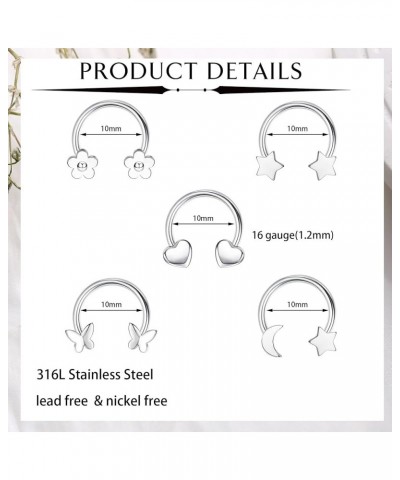 Cute Septum Jewelry Star Septum Ring 16G Septum Rings Stainless Steel Cool Septum Rings Heart Butterfly Septum Ring mix style...