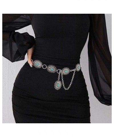 Turquoise Chain Belts Concho Belt Silver Metal Western Waist Chain Retro Boho Cowgirl Outfit Accessories for women C Small $9...