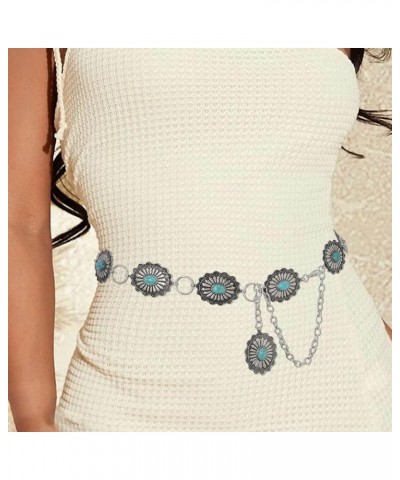 Turquoise Chain Belts Concho Belt Silver Metal Western Waist Chain Retro Boho Cowgirl Outfit Accessories for women C Small $9...