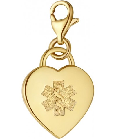 Deep Custom Laser Engraved Adorable Heart PVD 316L Medical Alert Charm w/Lobster Clasp with Free Engraving Gold $19.39 Bracelets