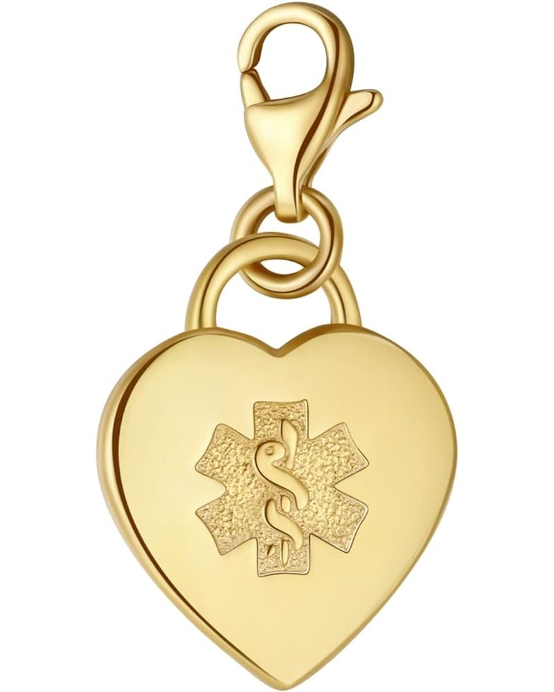 Deep Custom Laser Engraved Adorable Heart PVD 316L Medical Alert Charm w/Lobster Clasp with Free Engraving Gold $19.39 Bracelets