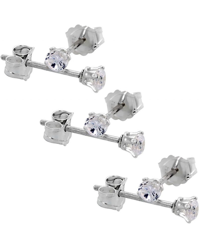 Tiny Sterling Silver 2.5mm Cubic Zirconia Stud Earrings Cartilage Nose Studs Women 4 prong 0.06 ct/pr 3_Pair_Pack $18.29 Earr...