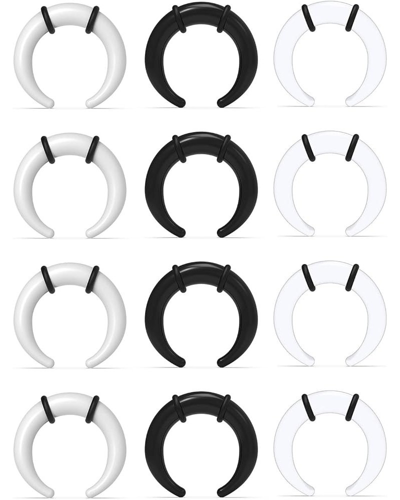 6 Pairs Acrylic C Shape Pincher Tapers Septum Buffalo Taper Expander with Black O-Rings Crescent Gauge Earring Plug for Women...