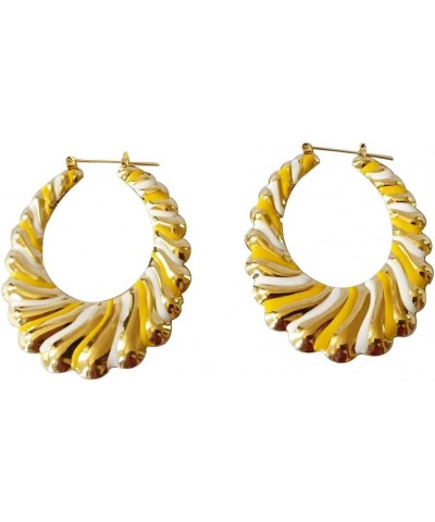 Multi Color Enamel Geometric Oval Hiphop Bamboo Hoop Earring for Women Jewelry yellow $9.17 Earrings