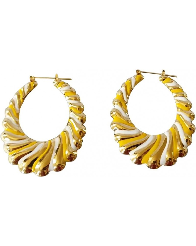 Multi Color Enamel Geometric Oval Hiphop Bamboo Hoop Earring for Women Jewelry yellow $9.17 Earrings