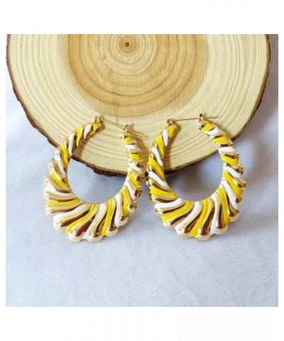 Multi Color Enamel Geometric Oval Hiphop Bamboo Hoop Earring for Women Jewelry yellow $9.17 Earrings