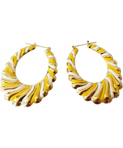 Multi Color Enamel Geometric Oval Hiphop Bamboo Hoop Earring for Women Jewelry yellow $9.17 Earrings