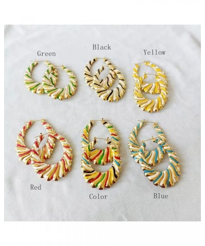 Multi Color Enamel Geometric Oval Hiphop Bamboo Hoop Earring for Women Jewelry yellow $9.17 Earrings