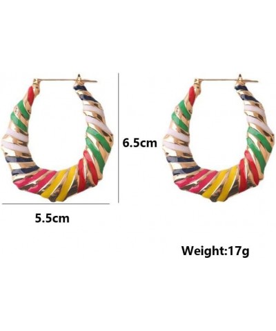 Multi Color Enamel Geometric Oval Hiphop Bamboo Hoop Earring for Women Jewelry yellow $9.17 Earrings