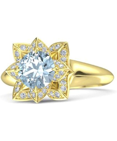 Created Round Cut Aquamarine 925 Sterling Silver 14K Gold Finish Engagement Wedding Lotus Flower Ring For Women Yellow 11.5 $...