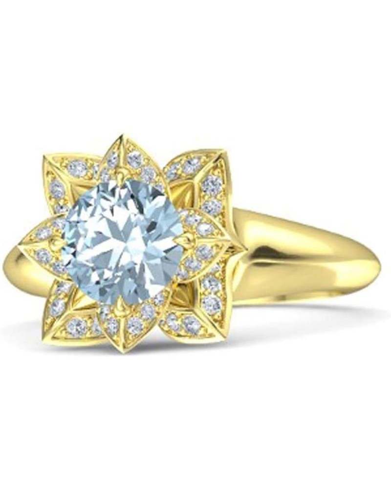 Created Round Cut Aquamarine 925 Sterling Silver 14K Gold Finish Engagement Wedding Lotus Flower Ring For Women Yellow 11.5 $...