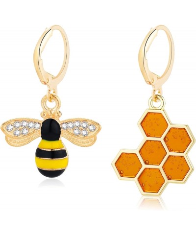 Bee Earrings for Women Gold Honeycomb Bumble Bee Dangle Hoop Earrings Cute Enamel Bee Statement Jewelry Gift B $6.62 Earrings