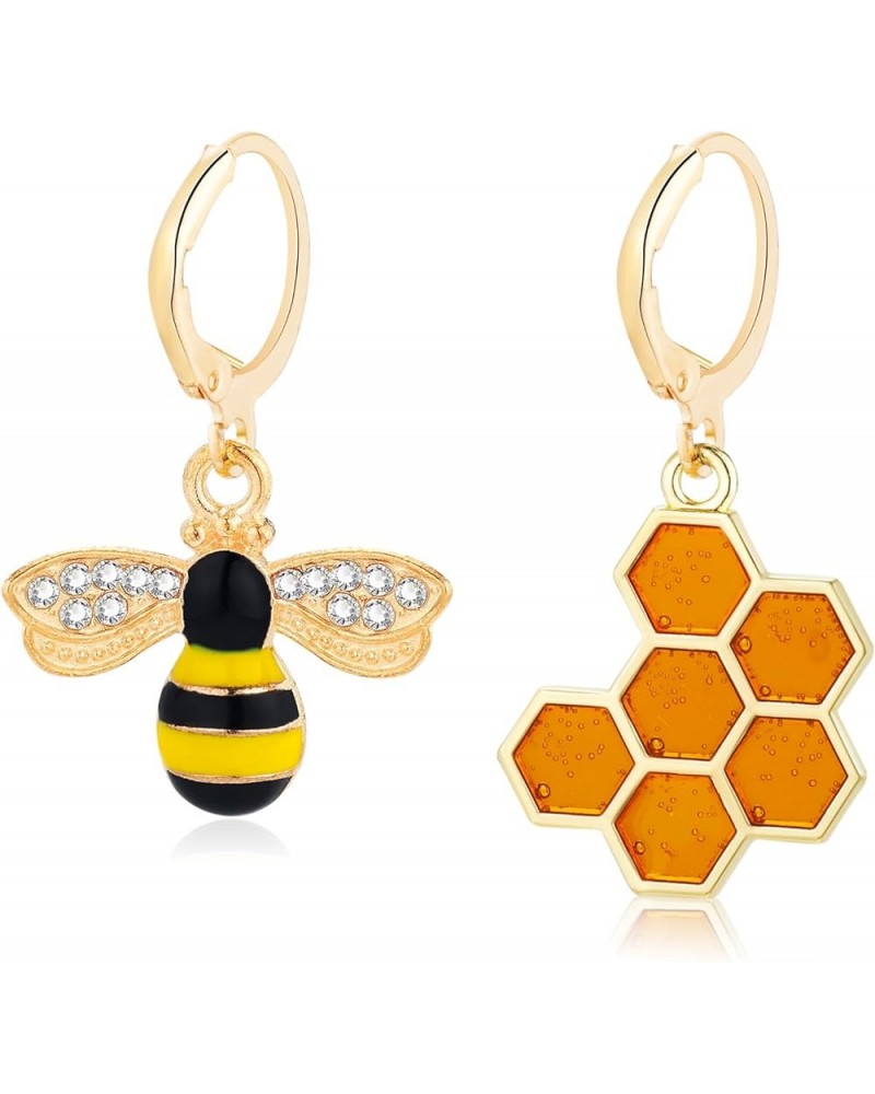 Bee Earrings for Women Gold Honeycomb Bumble Bee Dangle Hoop Earrings Cute Enamel Bee Statement Jewelry Gift B $6.62 Earrings