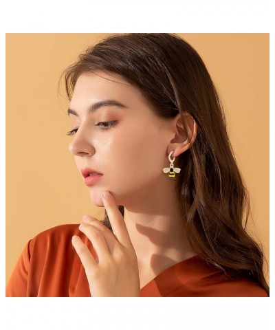 Bee Earrings for Women Gold Honeycomb Bumble Bee Dangle Hoop Earrings Cute Enamel Bee Statement Jewelry Gift B $6.62 Earrings