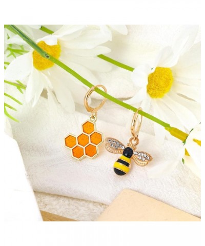 Bee Earrings for Women Gold Honeycomb Bumble Bee Dangle Hoop Earrings Cute Enamel Bee Statement Jewelry Gift B $6.62 Earrings