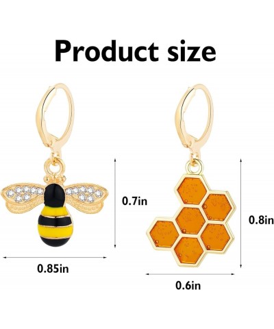 Bee Earrings for Women Gold Honeycomb Bumble Bee Dangle Hoop Earrings Cute Enamel Bee Statement Jewelry Gift B $6.62 Earrings