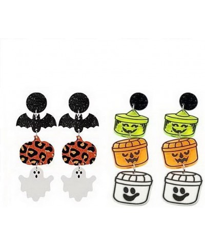 2 Pairs Acrylic Halloween Stud Earrings Cartoon Black Earrings Halloween Holiday Party Jewelry Gifts for Women Girls Pumpkin2...