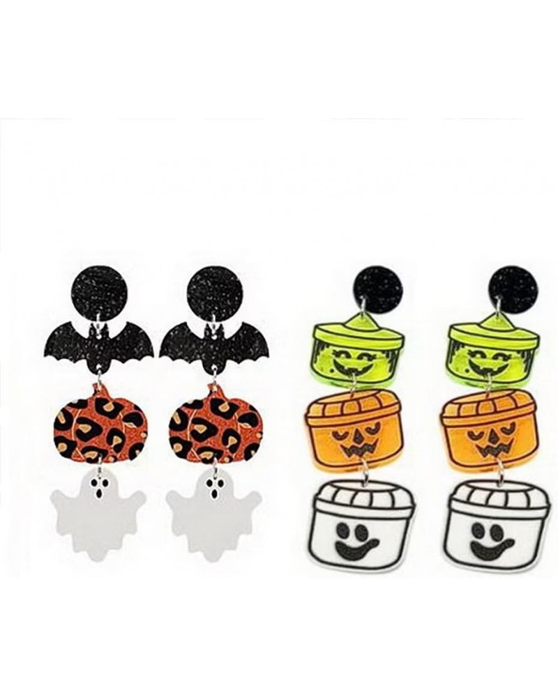 2 Pairs Acrylic Halloween Stud Earrings Cartoon Black Earrings Halloween Holiday Party Jewelry Gifts for Women Girls Pumpkin2...