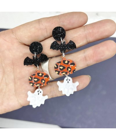 2 Pairs Acrylic Halloween Stud Earrings Cartoon Black Earrings Halloween Holiday Party Jewelry Gifts for Women Girls Pumpkin2...