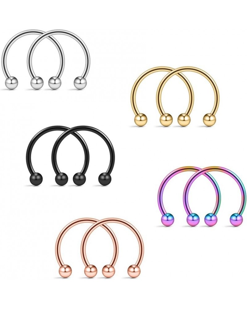 10-24PCS 16G Surgical Steel Nose Septum Horseshoe Hoop Earring Eyebrow Tragus Lip Piercing Ring 12mm w Balls $8.50 Body Jewelry