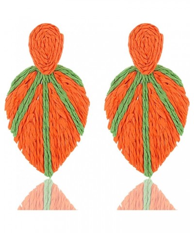 Statement Raffia Teardrop Dangle Earrings Boho Leaves Earrings Handwoven Drop Earrings for Women Girls orange $6.95 Earrings