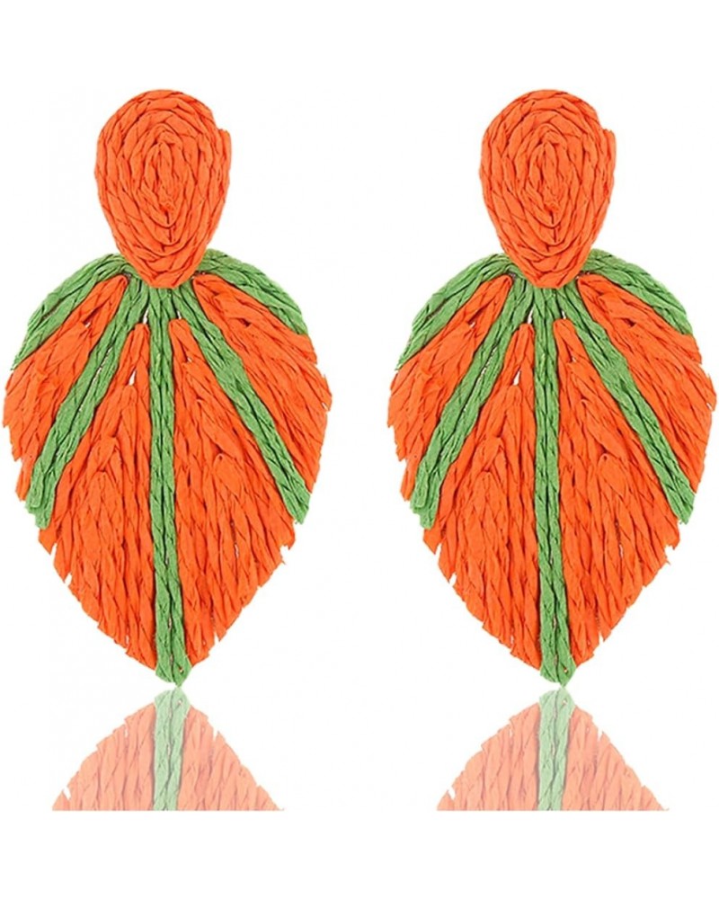 Statement Raffia Teardrop Dangle Earrings Boho Leaves Earrings Handwoven Drop Earrings for Women Girls orange $6.95 Earrings