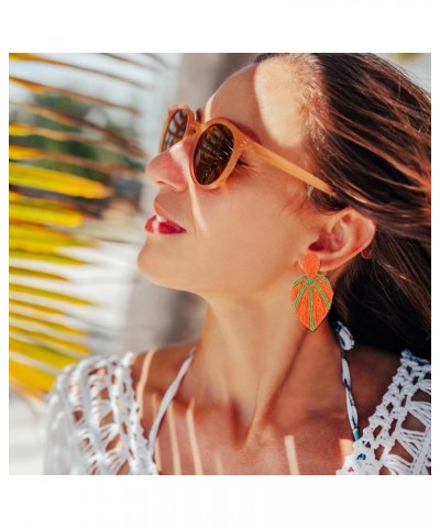 Statement Raffia Teardrop Dangle Earrings Boho Leaves Earrings Handwoven Drop Earrings for Women Girls orange $6.95 Earrings