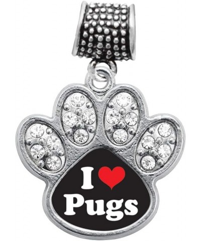 Silver Pave Paw Charm for Bracelet with Cubic Zirconia Jewelry I Love Pugs $10.00 Bracelets