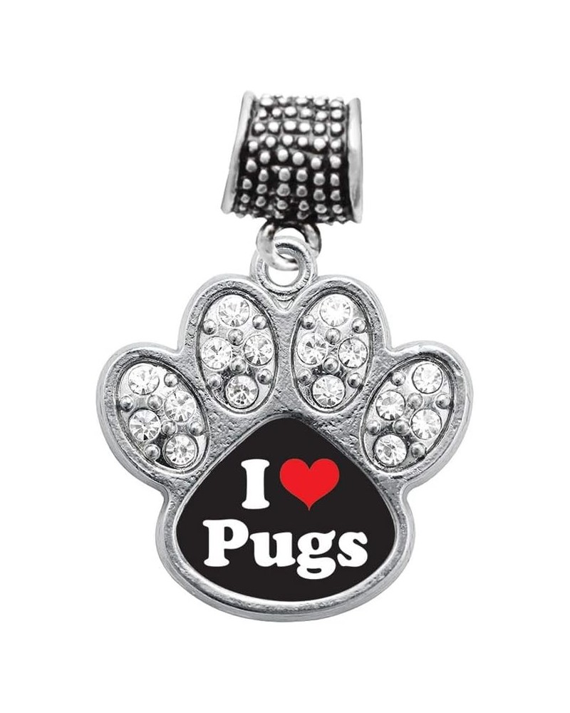 Silver Pave Paw Charm for Bracelet with Cubic Zirconia Jewelry I Love Pugs $10.00 Bracelets