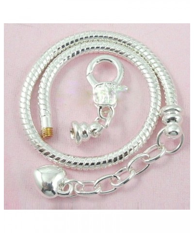 5pcs Silver Color Heart Lobster European Style Snake Chain Bracelets fit Charm Beads 7.9 18 CM White Silver $11.94 Bracelets